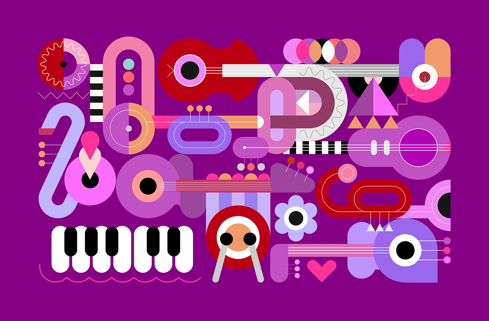 Bunte geometrische Musik-Illustrationen.