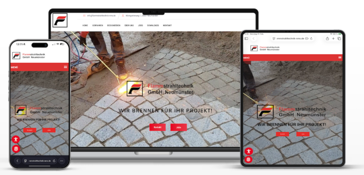 Website von Flammstrahltechnik Neumünster auf Laptop, Tablet und Smartphone