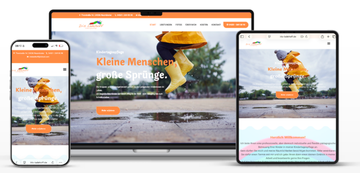 Website von Kindertagespflege Iris Ladehoff auf Laptop, Tablet und Smartphone
