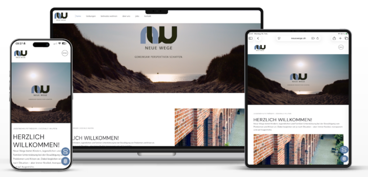 Website von Neue Wege Soziale Hilfen auf Laptop, Tablet und Smartphone