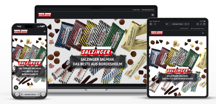 Website von Confiserie Salzinger auf Laptop, Tablet und Smartphone