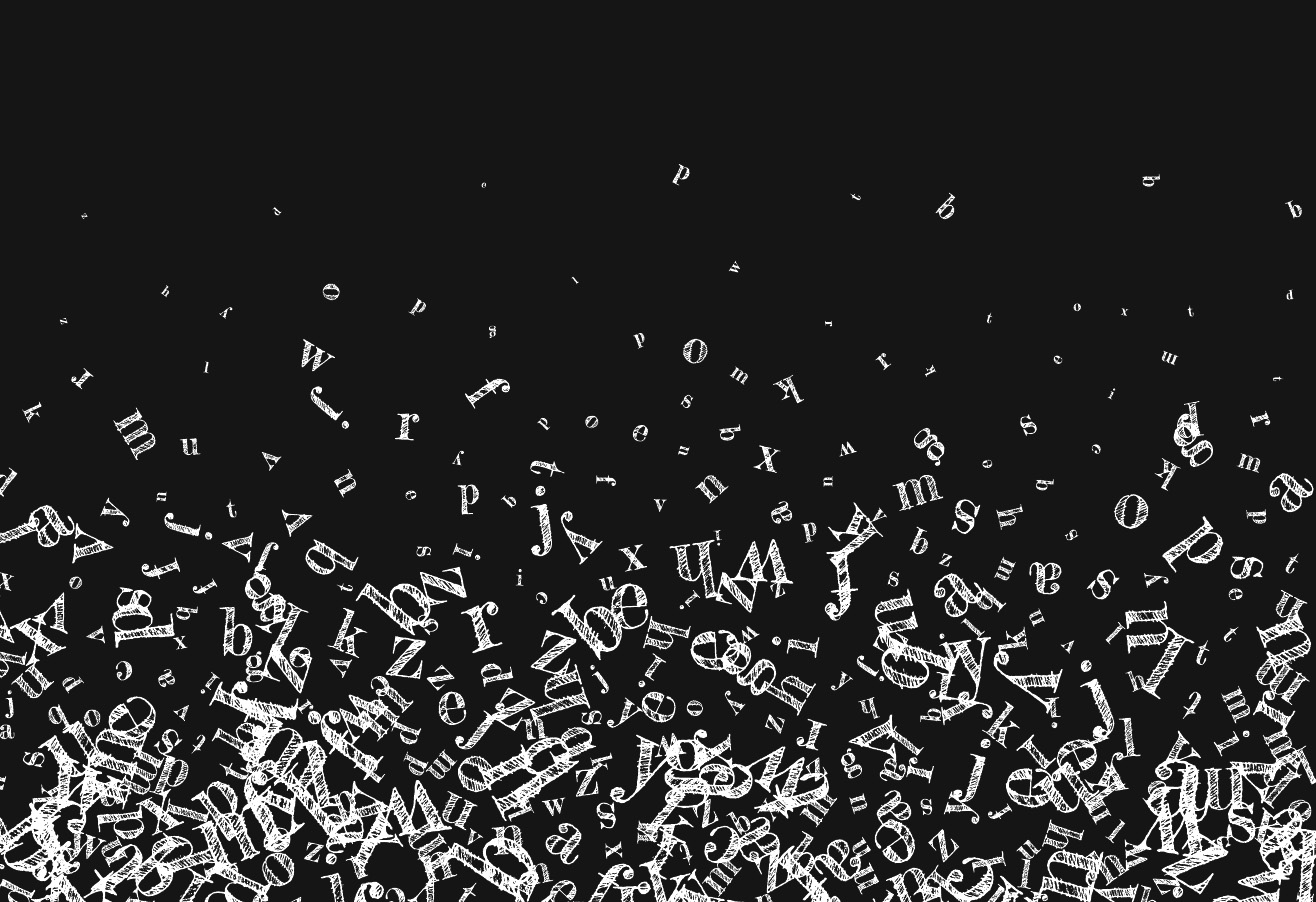 Buchstaben fallen auf schwarzen Hintergrund