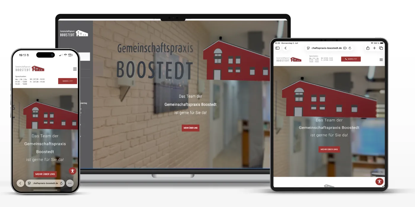 Website von Gemeinschaftspraxis Boostedt auf Laptop, Tablet und Smartphone