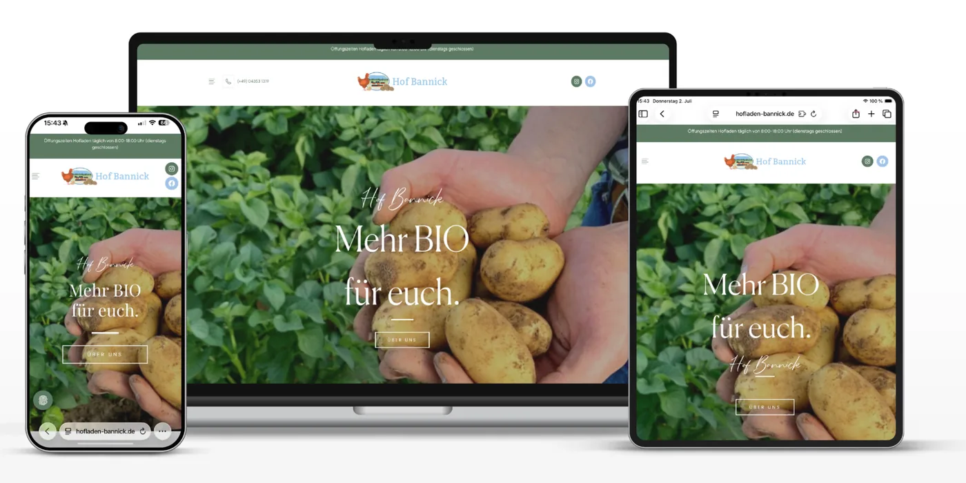 Website von Hofladen Bannick auf Laptop, Tablet und Smartphone