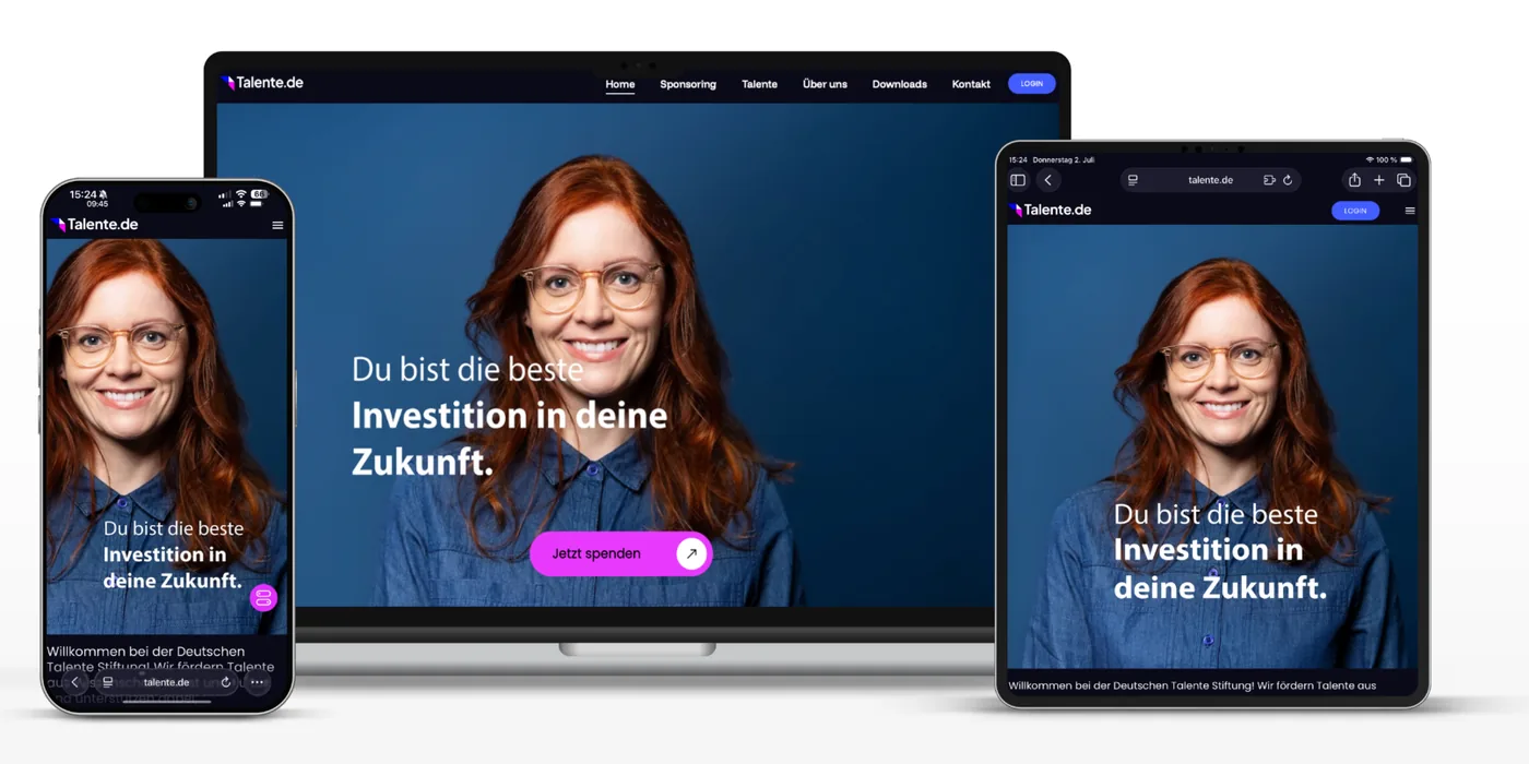 Website von Deutsche Talente Stiftung auf Laptop, Tablet und Smartphone